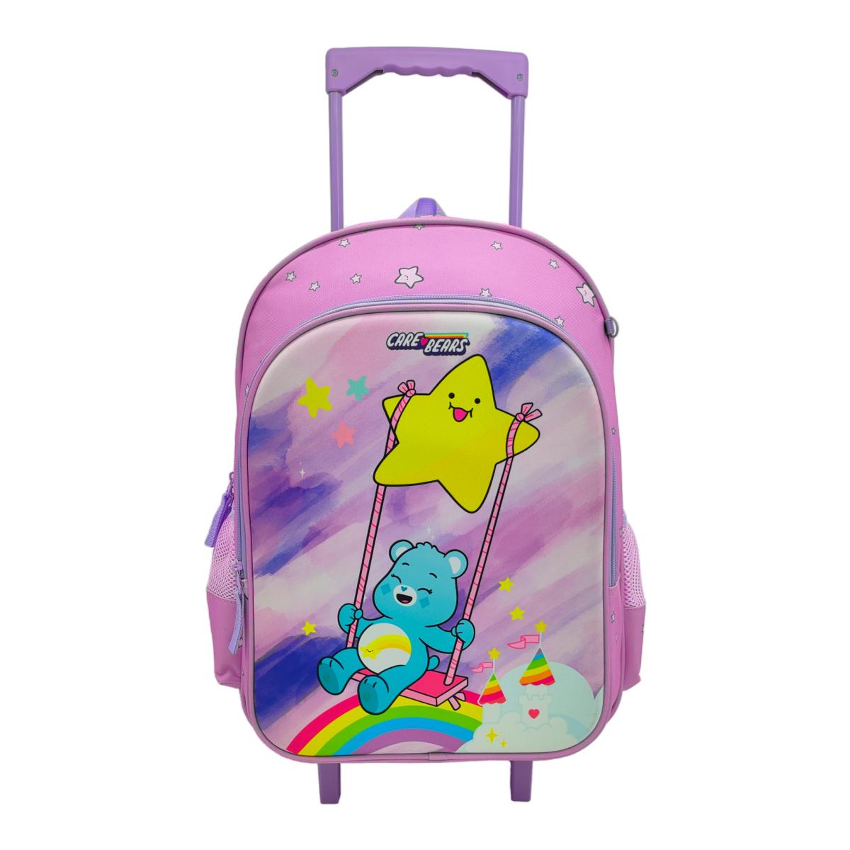 Conjunto Funcional 3 Peças Trolley Basico mais Lancheira e Estojo Cilindrico Care Bears CyP Brands - Malva Multicolor Verde / Multicolor-3