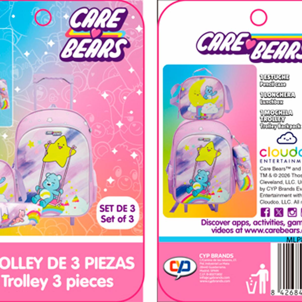 Conjunto Funcional 3 Peças Trolley Basico mais Lancheira e Estojo Cilindrico Care Bears CyP Brands - Malva Multicolor Verde / Multicolor-14