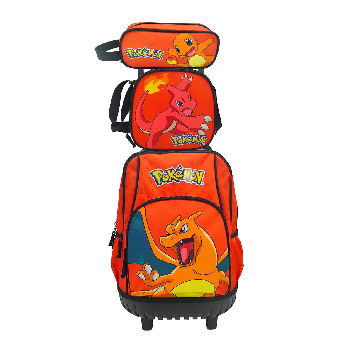Imagem 0 de Conjunto Compacto 3 Peças Trolley Basico mais Lancheira e Estojo Cilindrico Pokémon CyP Brands - Laranja Multicolor