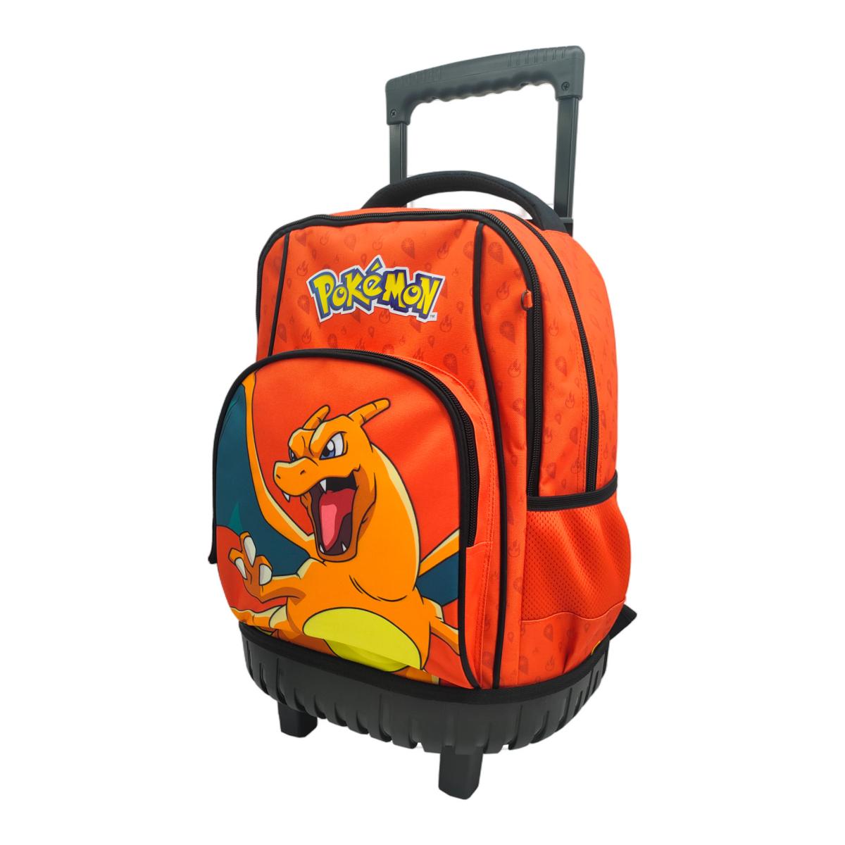 Conjunto Compacto 3 Peças Trolley Basico mais Lancheira e Estojo Cilindrico Pokémon CyP Brands - Laranja Multicolor Laranja / Multicolor-3