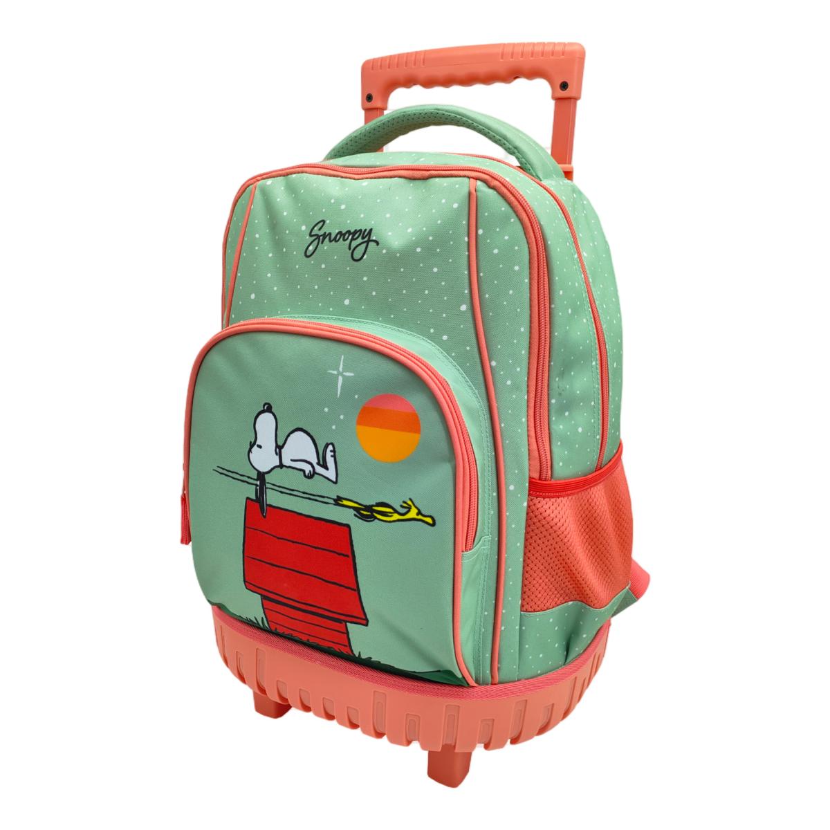 Conjunto Compacto 3 Peças Trolley Basico mais Lancheira e Estojo Cilindrico Snoopy CyP Brands - Verde Multicolor Verde / Multicolor-3