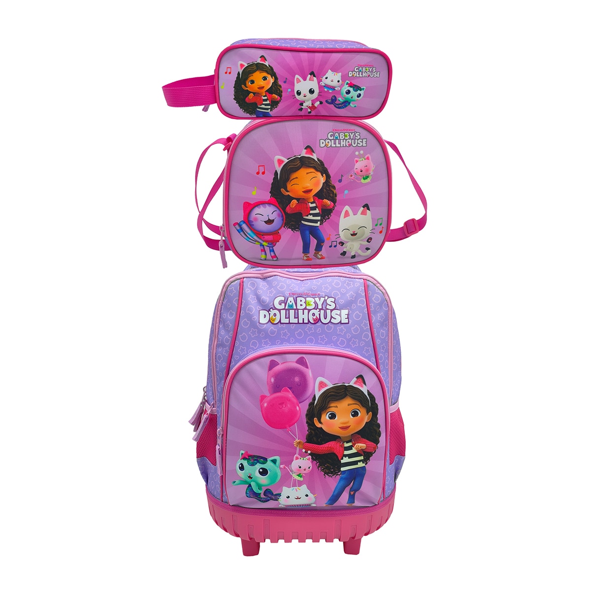 Imagem 0 de Conjunto Compacto 3 Peças Trolley Basico mais Lancheira e Estojo Cilindrico Gabby´s Dollhouse CyP Brands - Lilás Multicolor