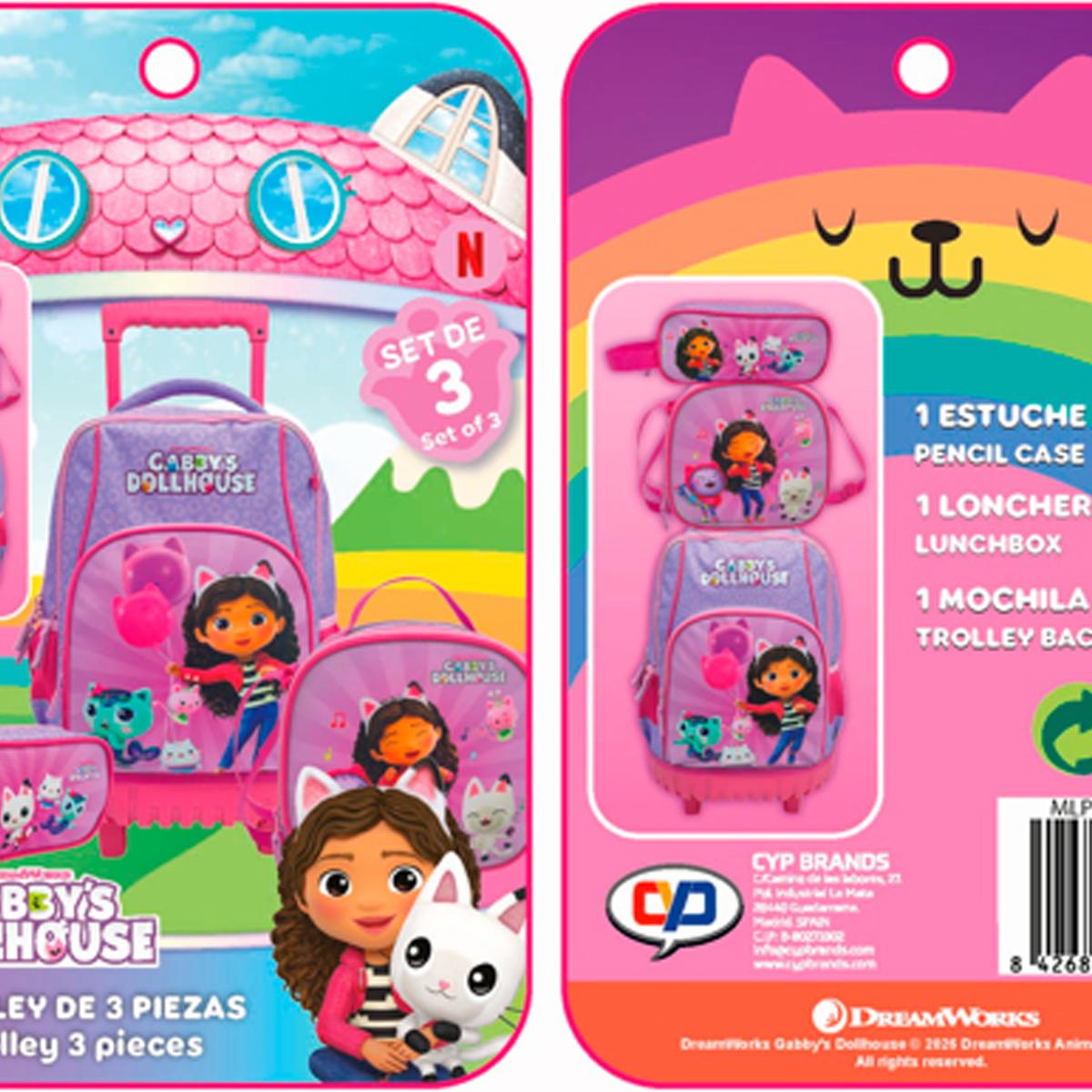 Set compacto 3 piezas trolley basico mas bolsa de merienda mas portatodo cilindrico Gabby´s Dollhouse CyP Brands lila multicolor Lila / Multicolor-14