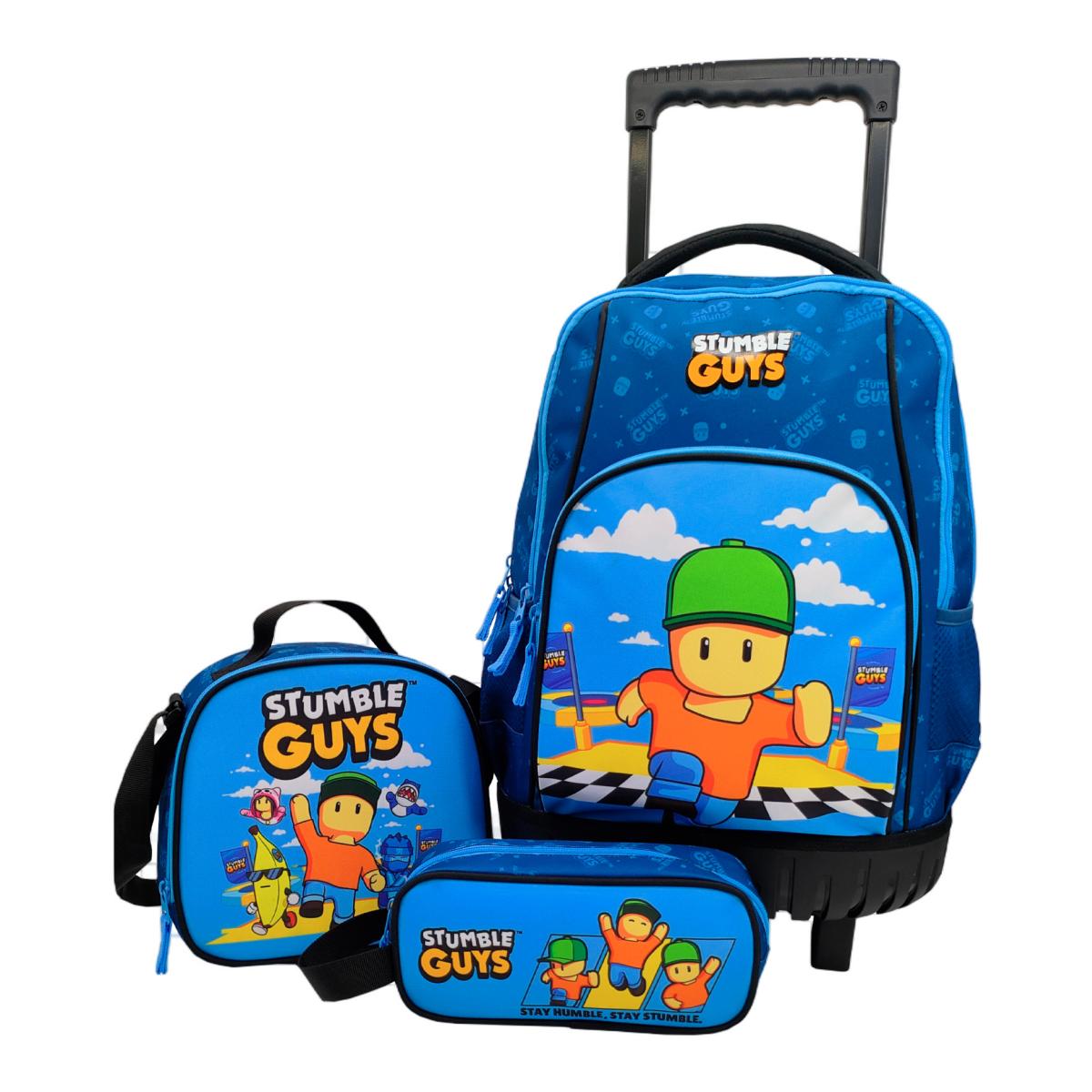 Set compacto 3 piezas trolley basico mas bolsa de merienda mas portatodo cilindrico Stumble Guys CyP Brands azul multicolor Azul / Multicolor-2