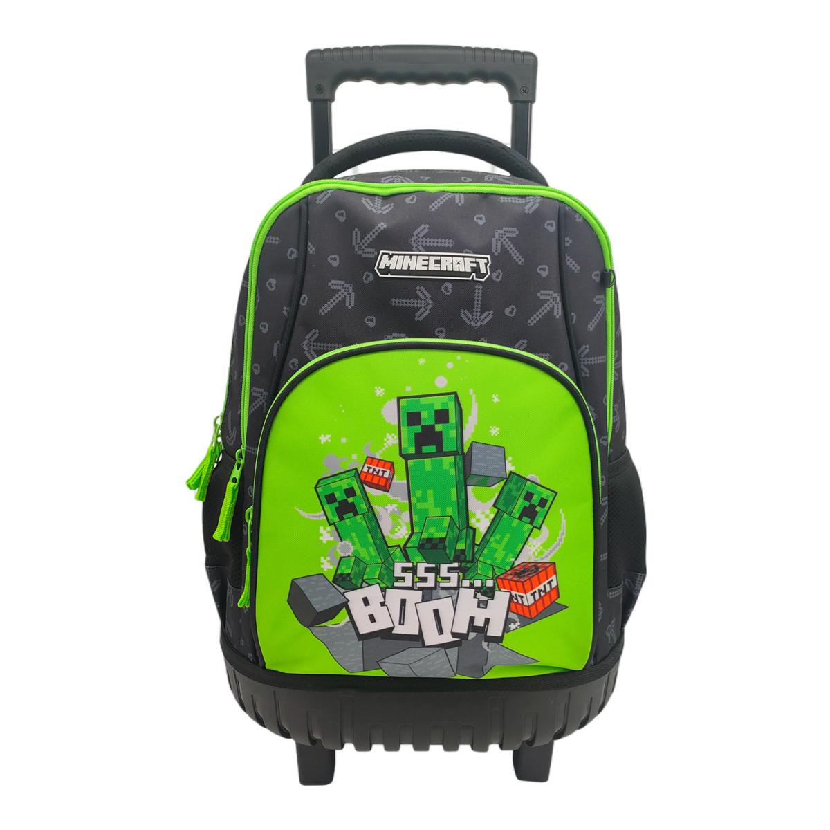 Conjunto Compacto 3 Peças Trolley Basico mais Lancheira e Estojo Cilindrico Minecraft CyP Brands - Verde Multicolor Verde / Multicolor-2