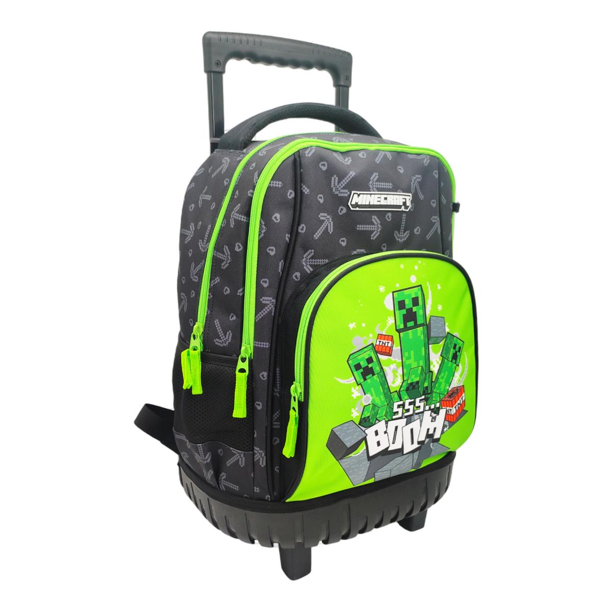 Conjunto Compacto 3 Peças Trolley Basico mais Lancheira e Estojo Cilindrico Minecraft CyP Brands - Verde Multicolor Verde / Multicolor-3