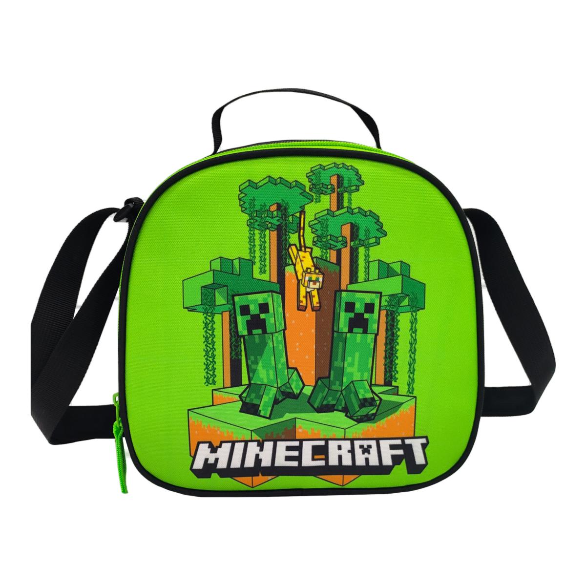 Conjunto Compacto 3 Peças Trolley Basico mais Lancheira e Estojo Cilindrico Minecraft CyP Brands - Verde Multicolor Verde / Multicolor-6