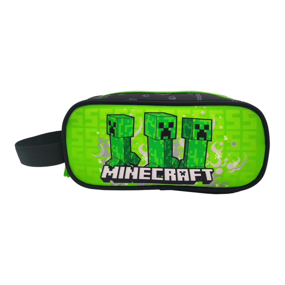 Conjunto Compacto 3 Peças Trolley Basico mais Lancheira e Estojo Cilindrico Minecraft CyP Brands - Verde Multicolor Verde / Multicolor-10