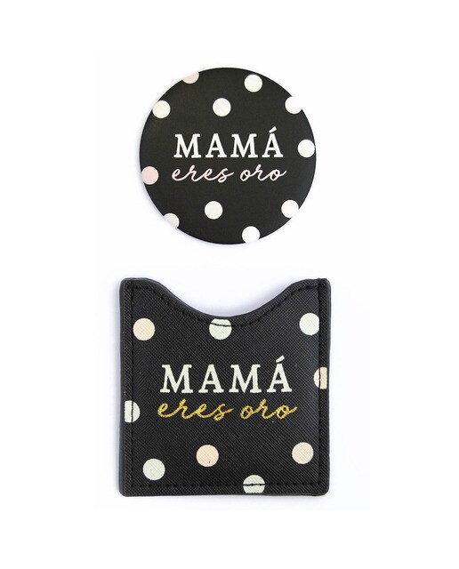 Imagem 0 de Espelho de bolso Mamá Eres Oro preto, dourado e branco
