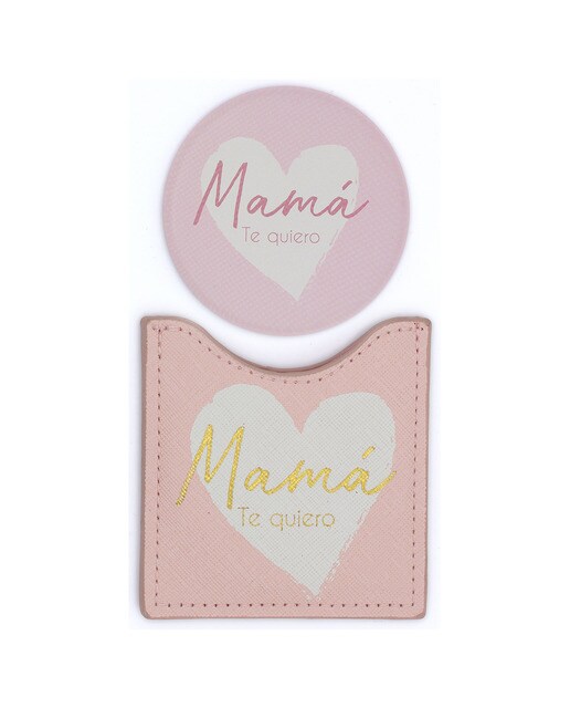 Imagem 0 de Espelho de bolso Mamá Te Quiero rosa e bege