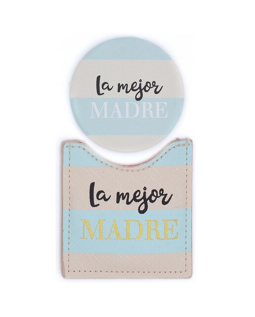 Espelho de bolso La Mejor Madre rosa, bege, preto e branco Rosa / Bege-1