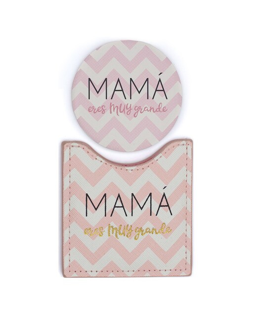 Espelho de bolso Mamá Eres Muy Grande bege, branco, preto e rosa Bege / Branco-1