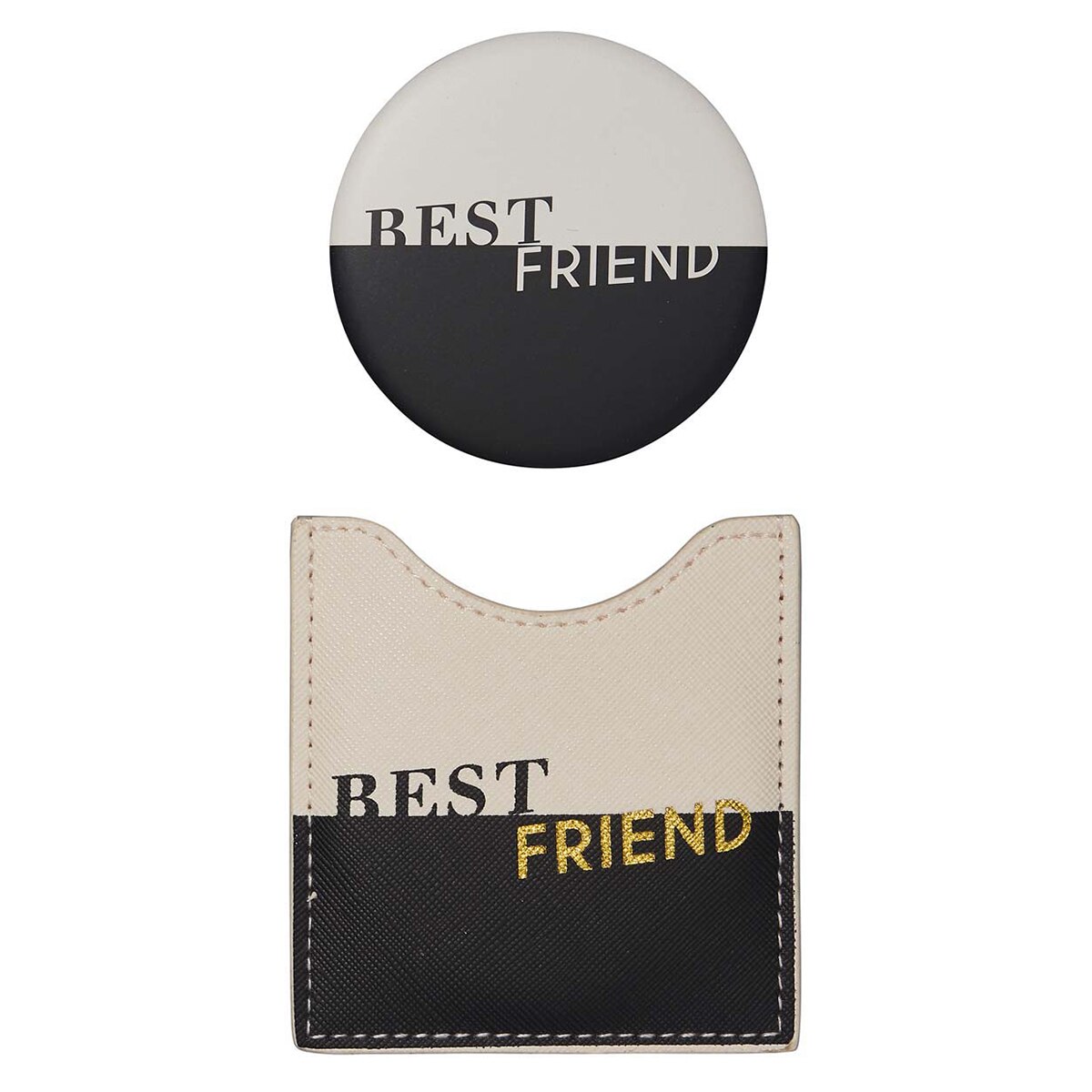 Espelho de bolso Best Friend bege, preto e dourado Preto / Bege-2