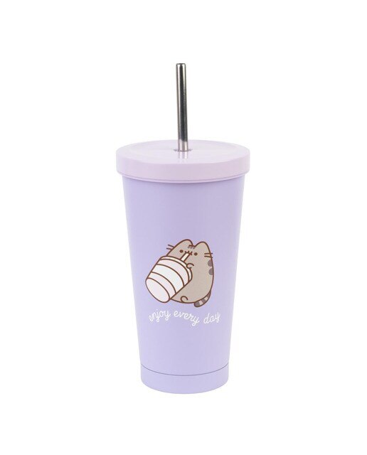 Copo de aço inoxidável com palhinha Pusheen Moments Erik lilás Lilás-1