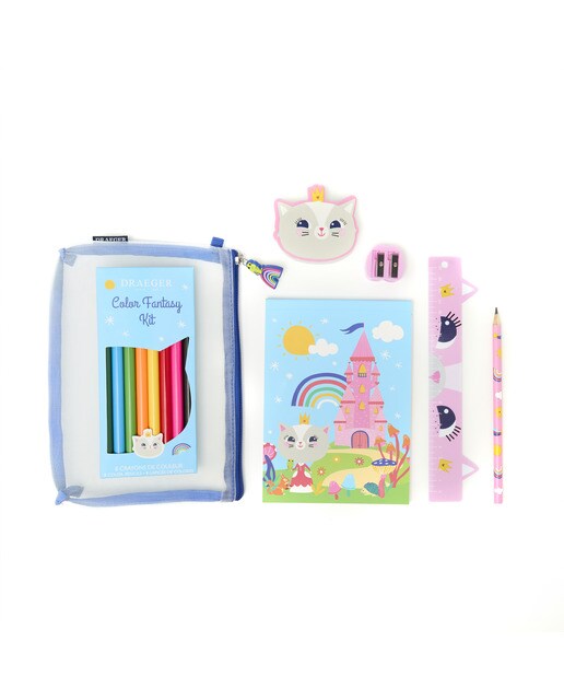 Kit de escrita para crianças com personagem Crianças linda gatinha princesa Draeger rosa Transparente-1