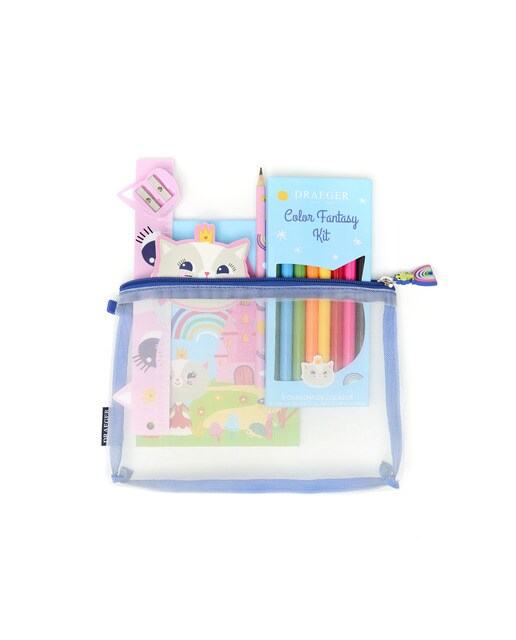 Kit de escrita para crianças com personagem Crianças linda gatinha princesa Draeger rosa Transparente-2