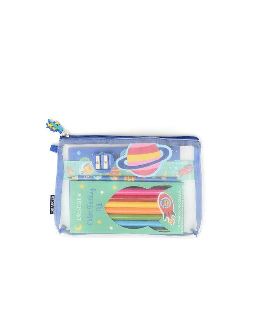 Kit de escrita Draeger vermelho e azul com ilustração do planeta Draeger Transparente-3