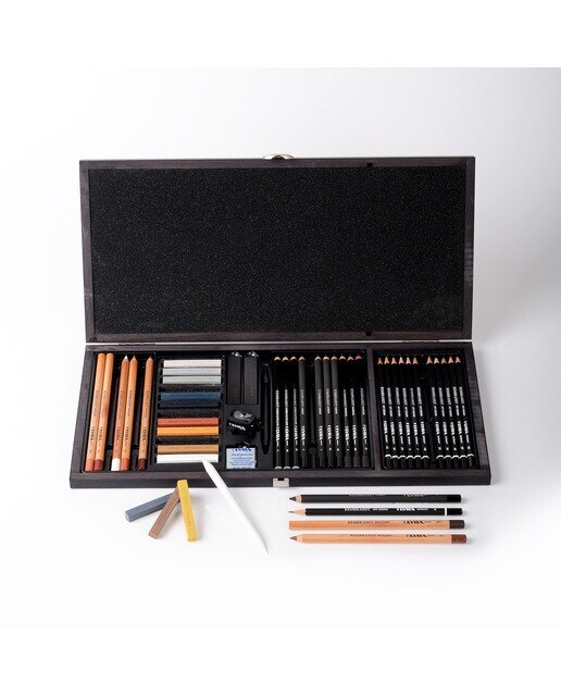 Imagen 0 de Caja de madera 47 unidades set de dibujo Lyra