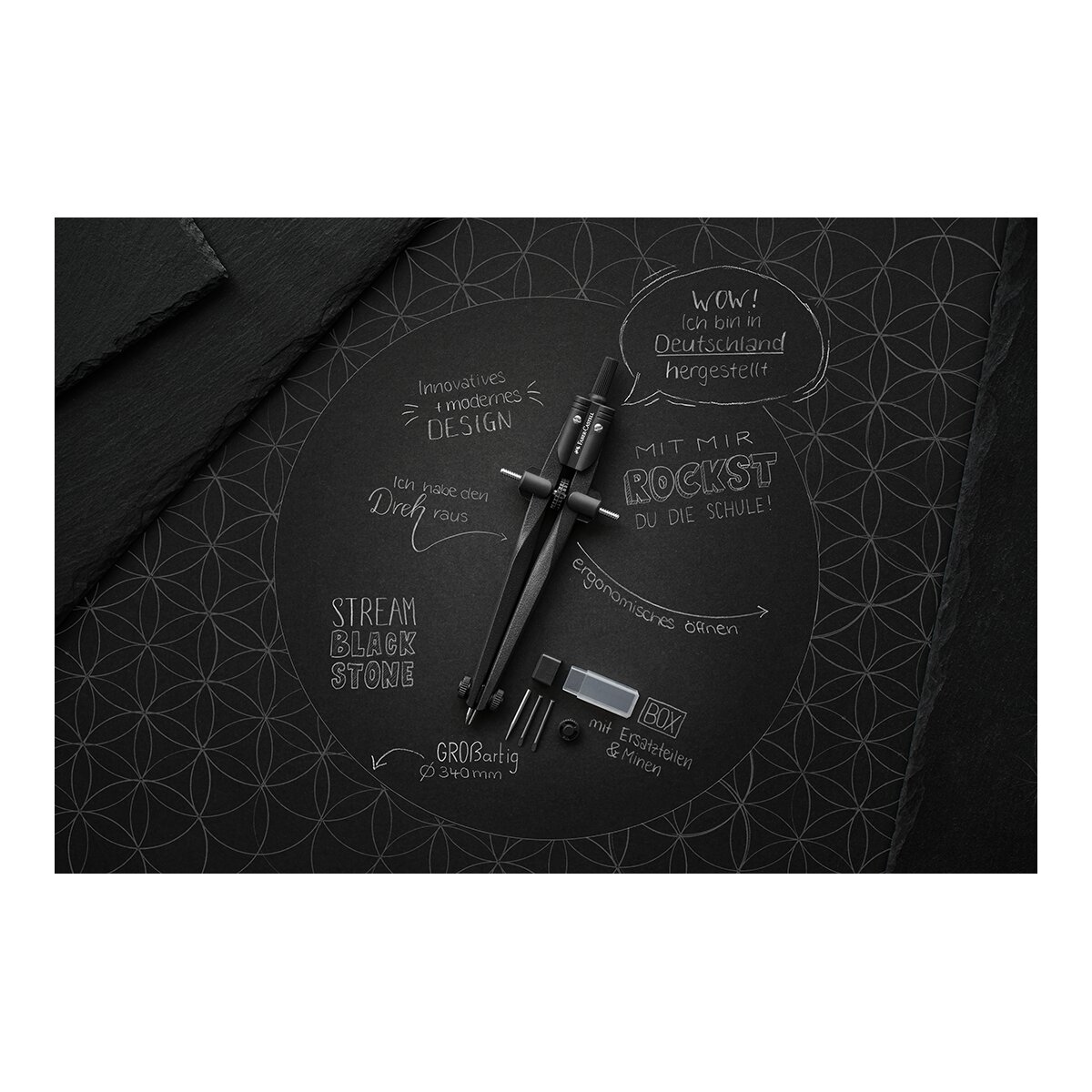 Compasso escolar de ajuste rápido com diâmetro até 340 mm Preto-4