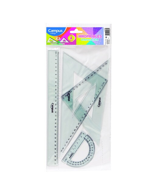 Set de reglas Campus College irrompible con funda 4 Piezas Transparente-1