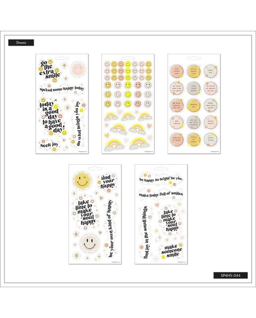 Pacote de 5 folhas de autocolantes Happy Planner multicoloridos com carinhas sorridentes 3