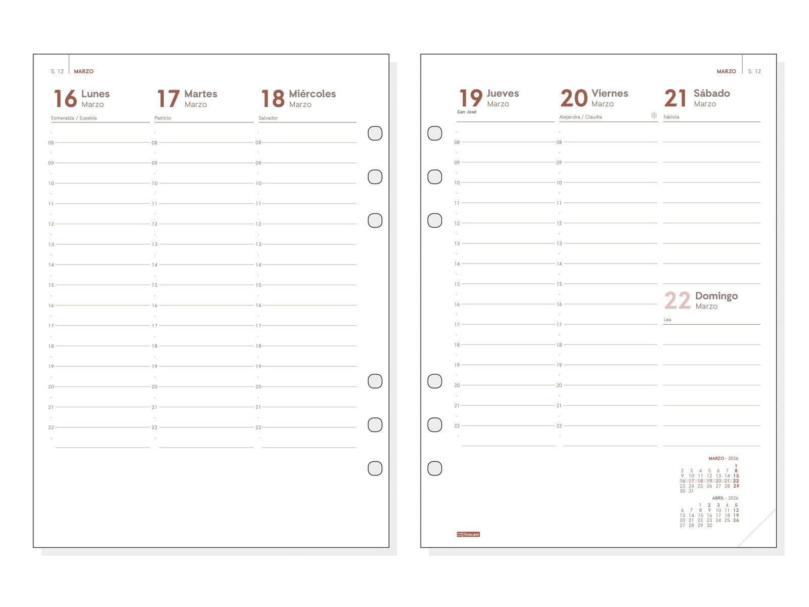 Agenda anillas año 2026 Open Nova 1000-155x215 mm Semana Vista Vertical Finocam negro castellano Negro-4