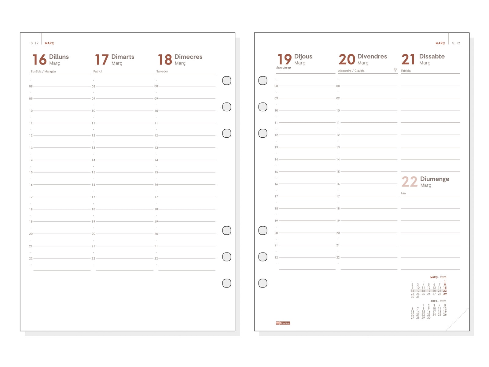 Agenda anillas año 2026 Open Troya 1000-155x215 mm Semana Vista Vertical Finocam negro catalán Negro-3