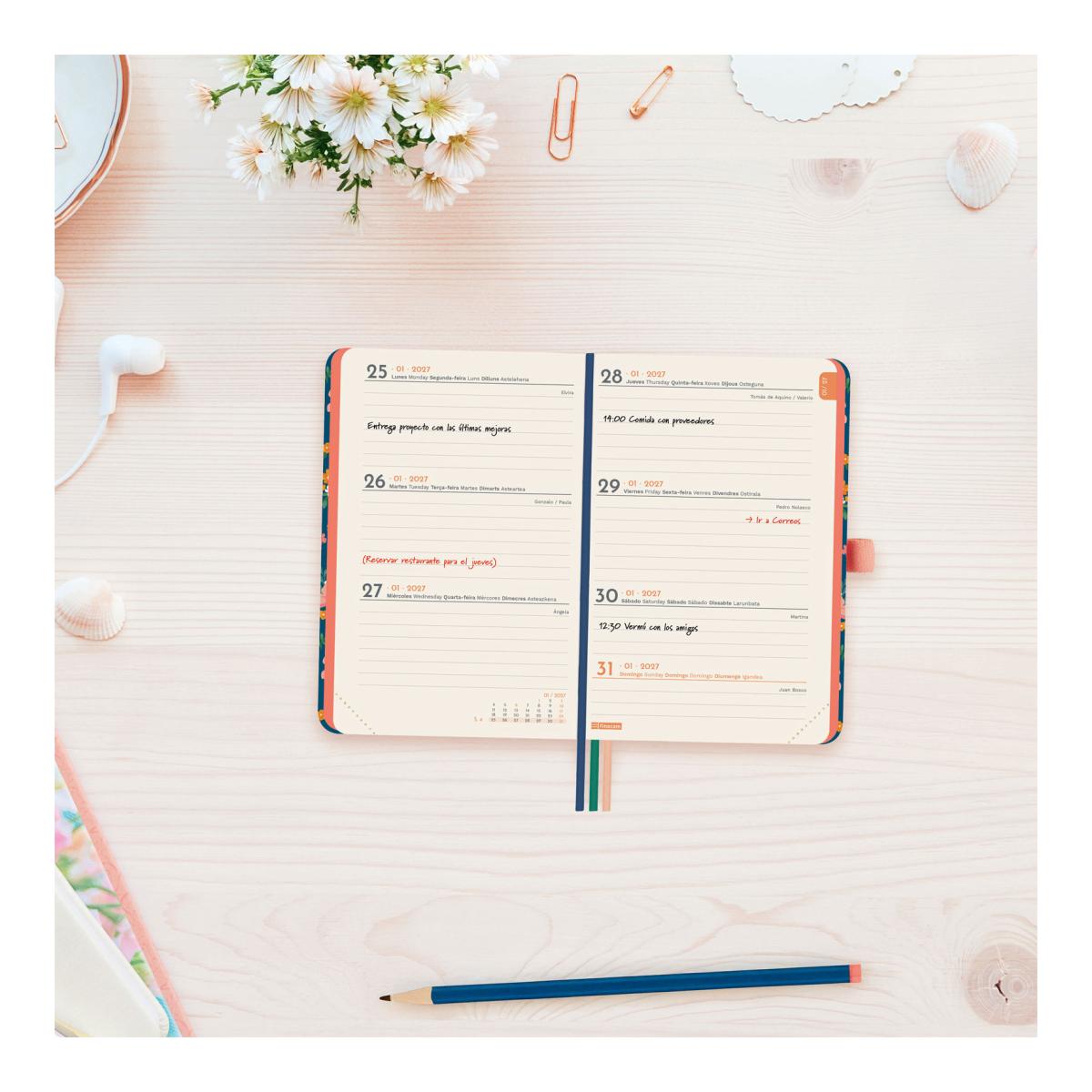 Agenda Encadernada 2027 Mínimal Design M2-82x127 mm Semanal Horizontal Flora Finocam Multicolor Multilingue Multicolor-2