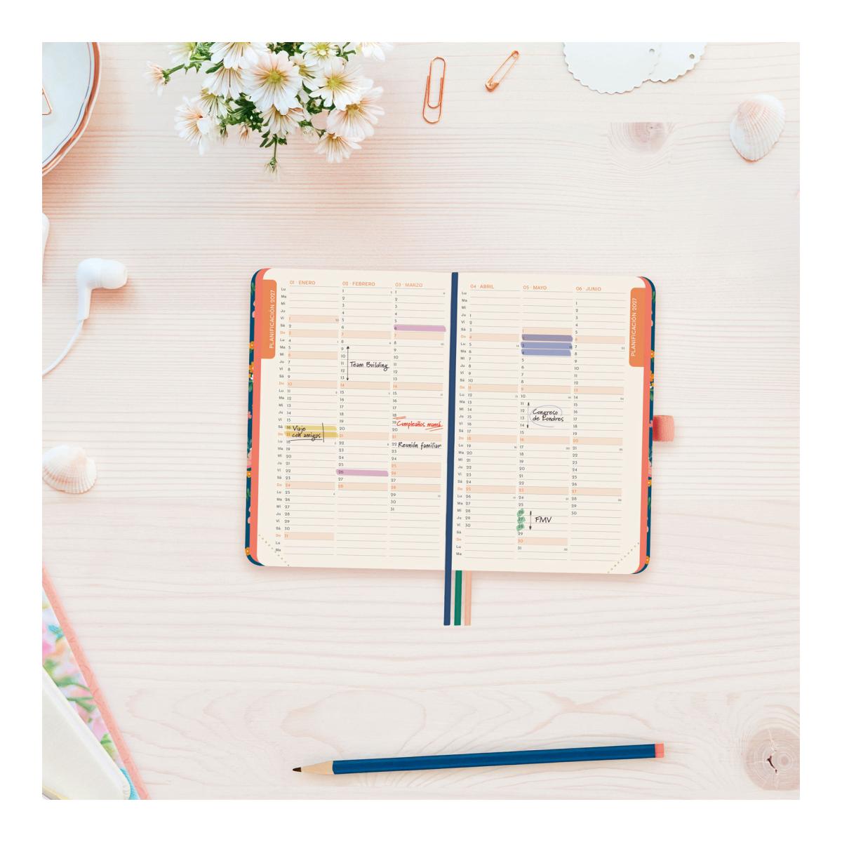 Agenda Encadernada 2027 Mínimal Design M2-82x127 mm Semanal Horizontal Flora Finocam Multicolor Multilingue Multicolor-3