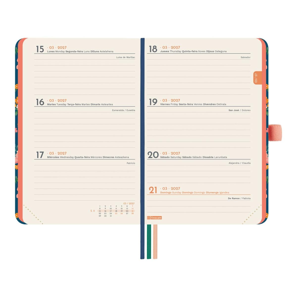 Agenda Encadernada 2027 Mínimal Design M2-82x127 mm Semanal Horizontal Flora Finocam Multicolor Multilingue Multicolor-4