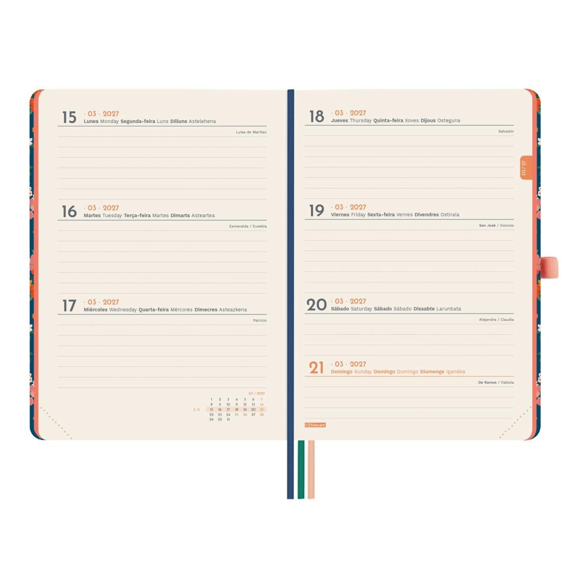 Agenda Encadernada 2027 Mínimal Design M4-118x168 mm Semanal Horizontal Flora Finocam Multicolor Multilingue Multicolor-4