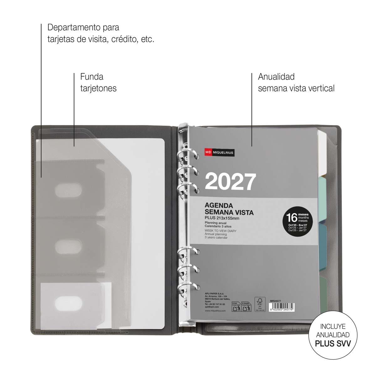 Agenda com Argolas Plus Vista Semanal 2027 - Verde Verde-3
