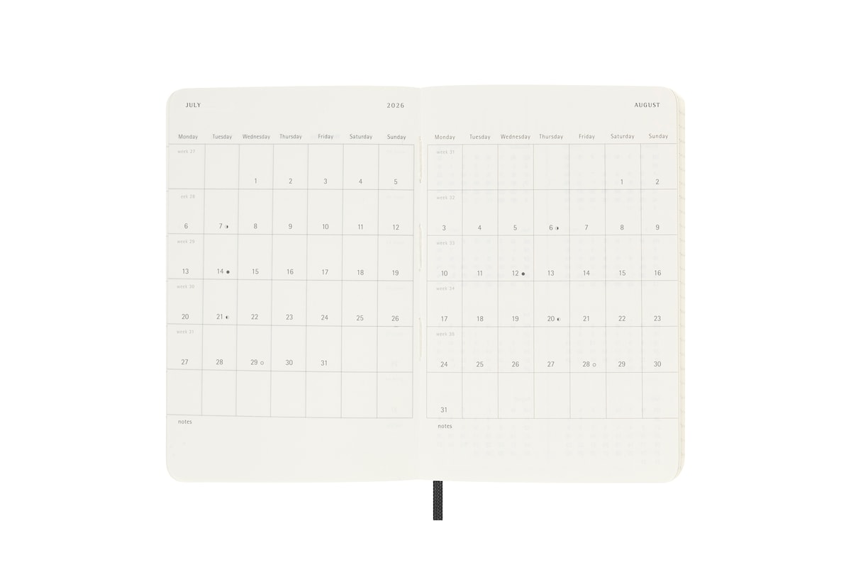 Agenda pocket de julho 2025 a dezembro 2026 semana vista capa mole Moleskine preto em inglês Preto-5