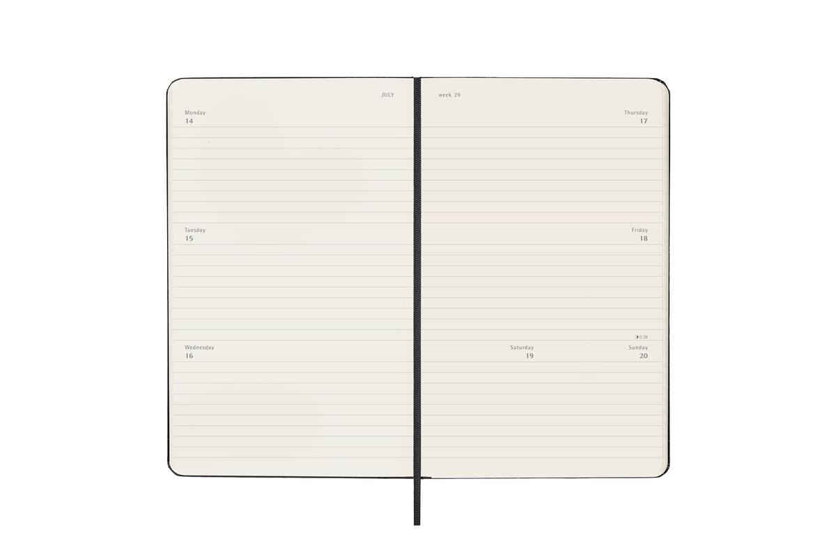 Agenda large de julho 2025 a dezembro 2026 semana vista horizontal capa dura Moleskine preto em inglês Preto-4