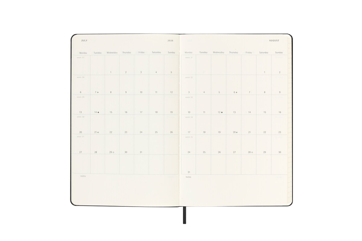 Agenda large de julho 2025 a dezembro 2026 semana vista horizontal capa dura Moleskine preto em inglês Preto-5