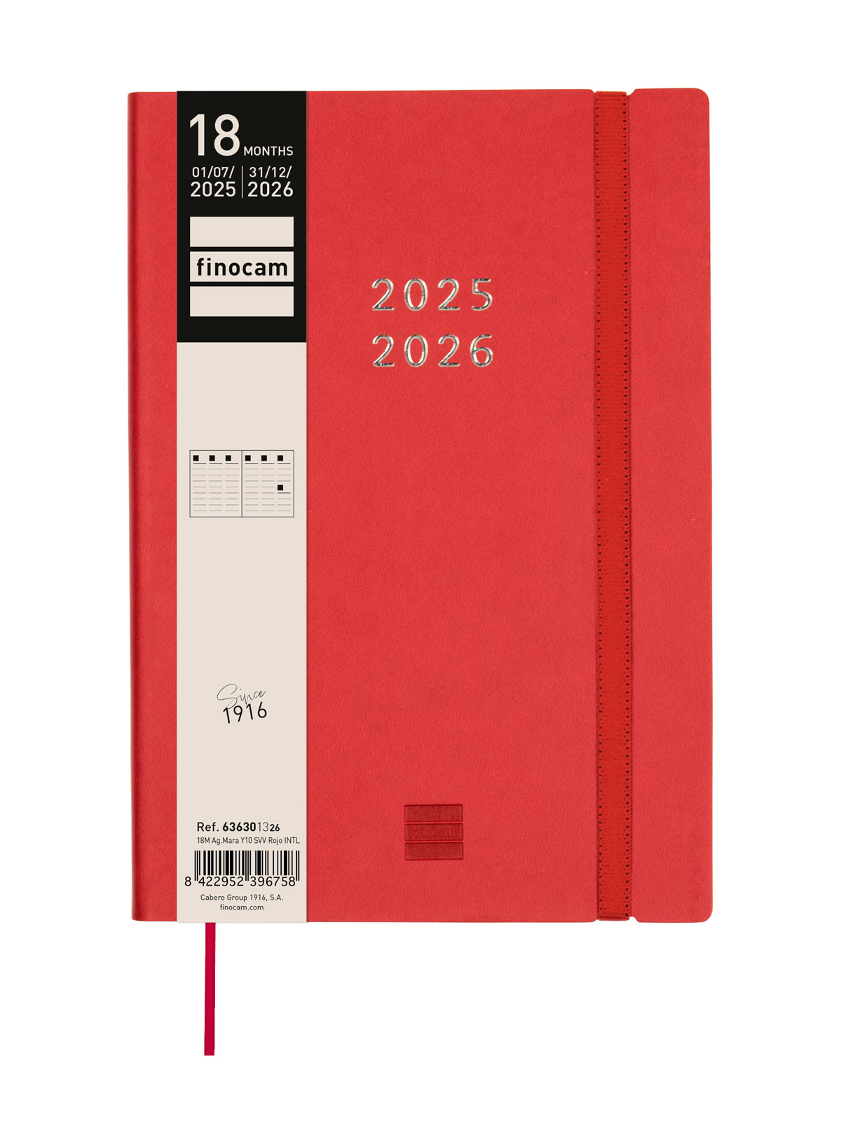 Agenda 18 meses julio 2025-diciembre 2026 Mara Y10-140x204 mm semana vista vertical Finocam rojo internacional multilingüe Rojo-2