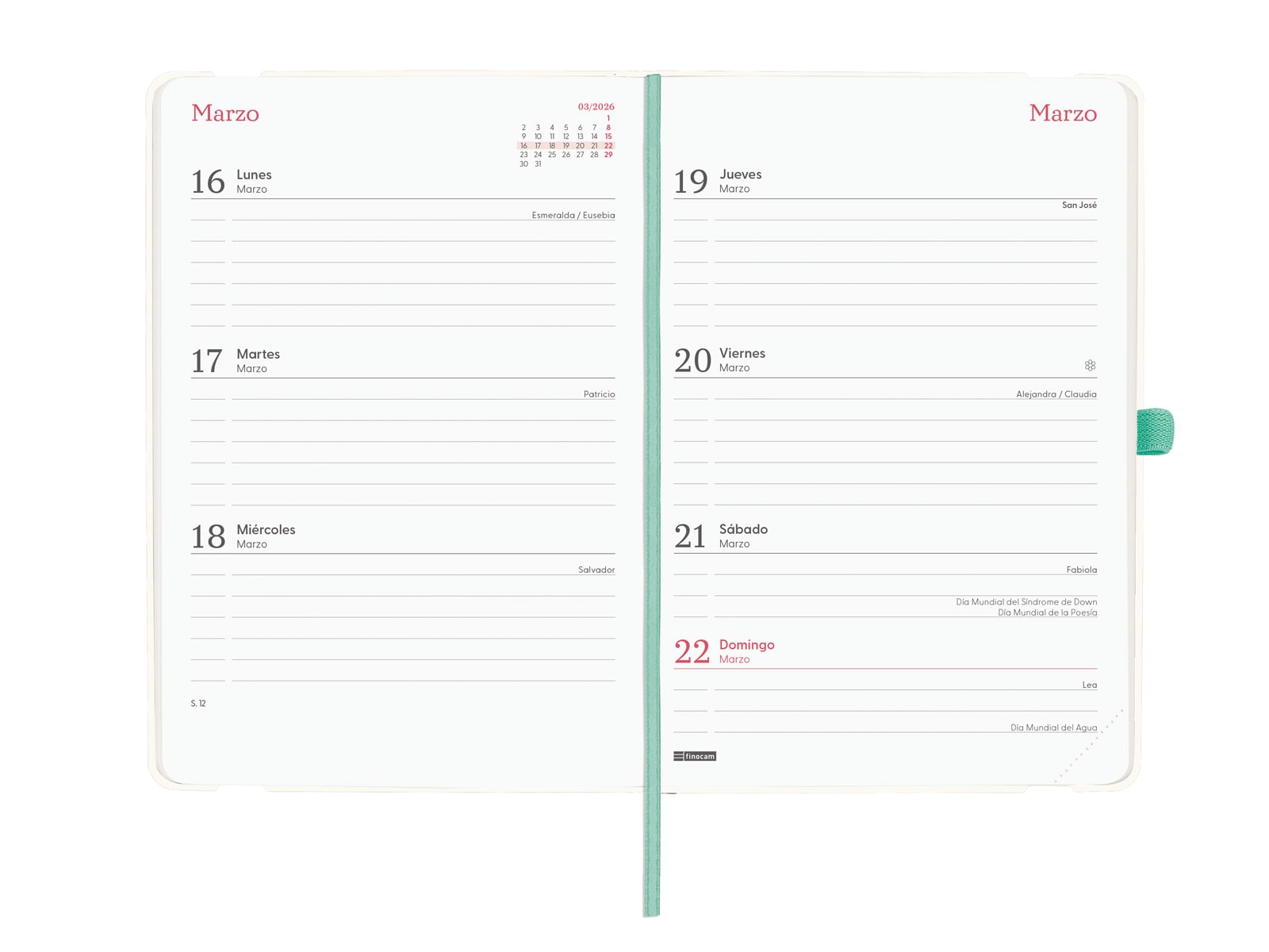 Agenda 16 meses septiembre 2025-diciembre 2026 Capri F4-118x168 mm semana vista horizontal Jungla Finocam Multicolor-5