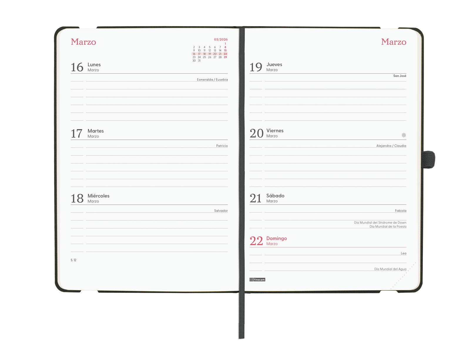 Agenda 16 meses septiembre 2025-diciembre 2026 Capri F4-118x168 mm semana vista horizontal Finocam negro Negro-5
