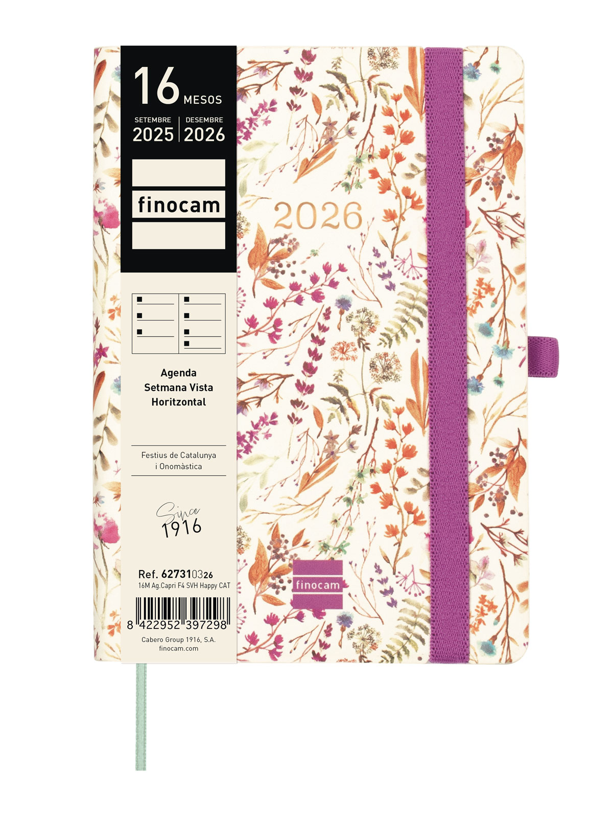 Agenda 16 meses septiembre 2025-diciembre 2026 Capri F4-118x168 mm semana vista horizontal Happy Finocam catalán Multicolor-2