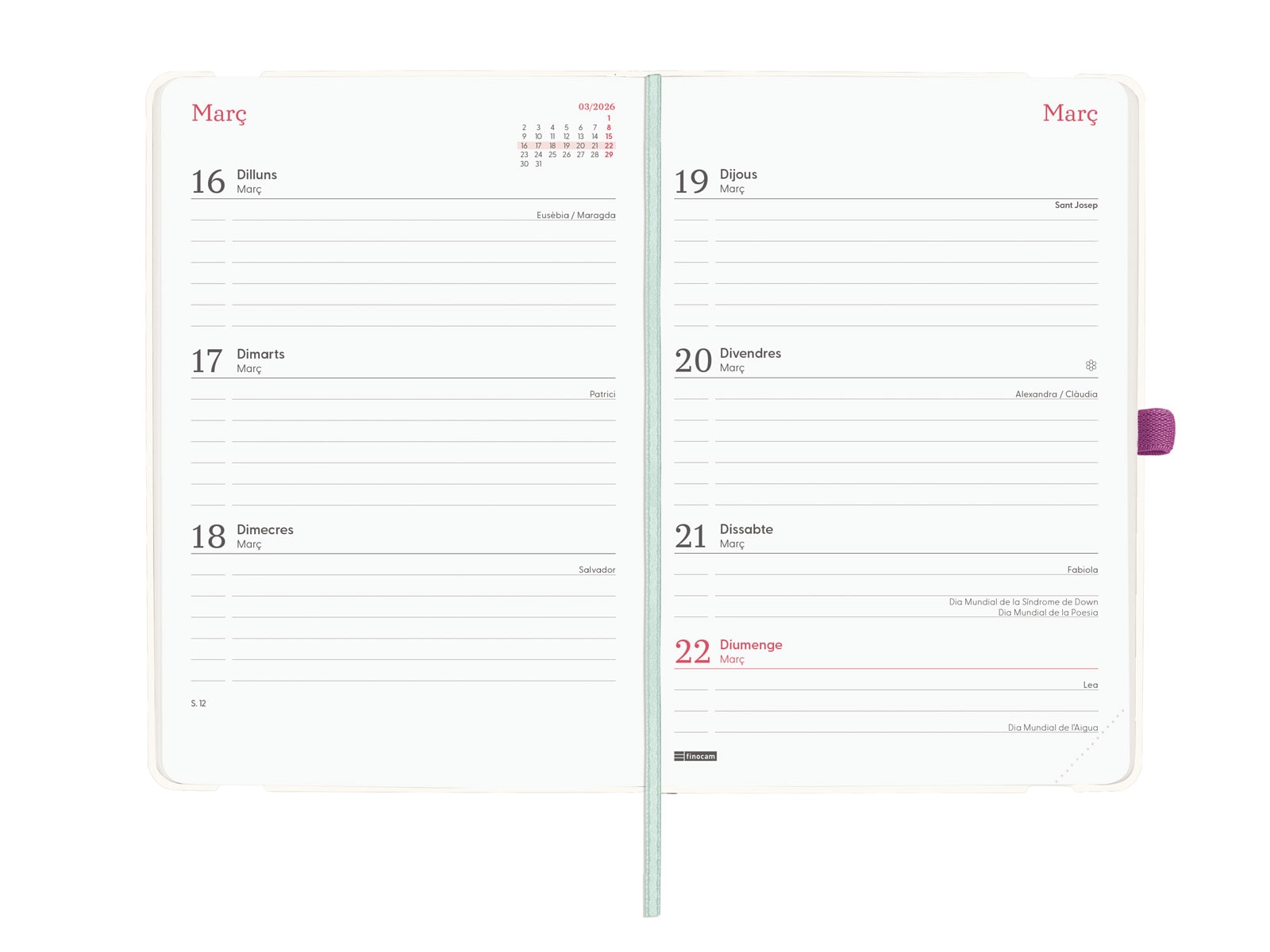 Agenda 16 meses septiembre 2025-diciembre 2026 Capri F4-118x168 mm semana vista horizontal Happy Finocam catalán Multicolor-5