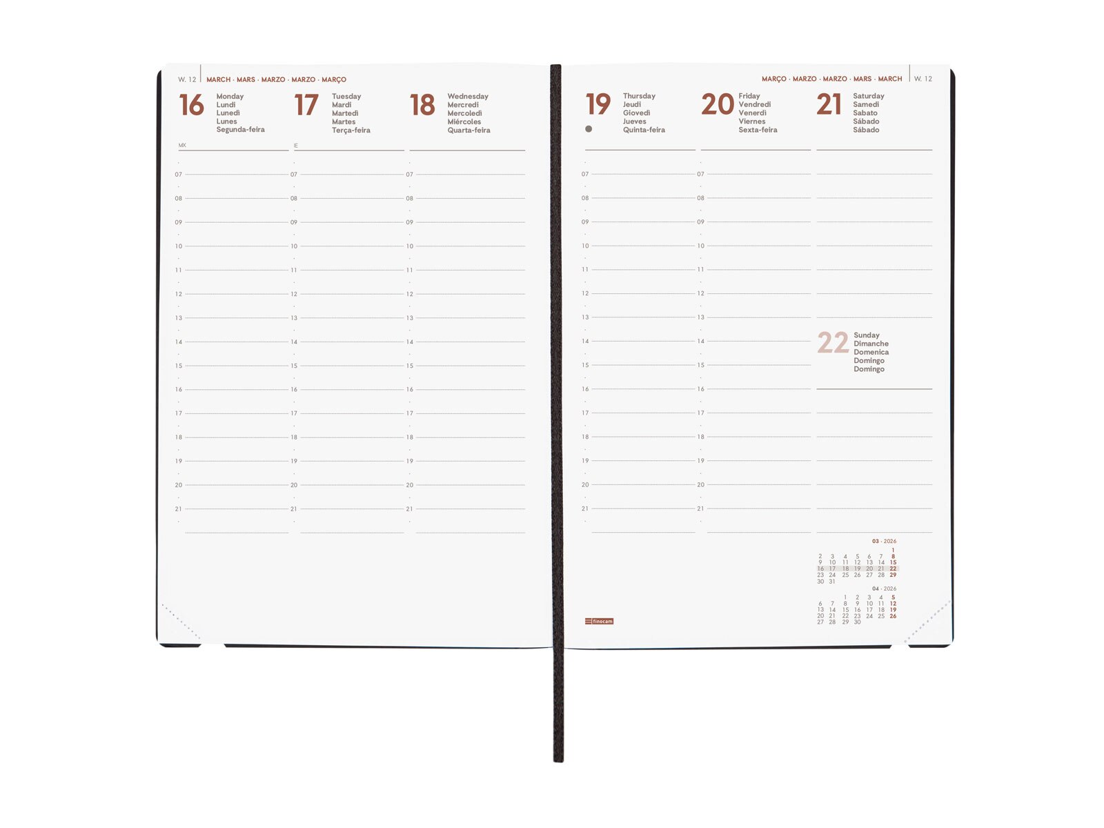 Agenda Ano 2026 Dynamic Mara Y10-140x204 mm Vista Semanal Vertical Finocam Internacional Multilingüe - Azul Azul-4