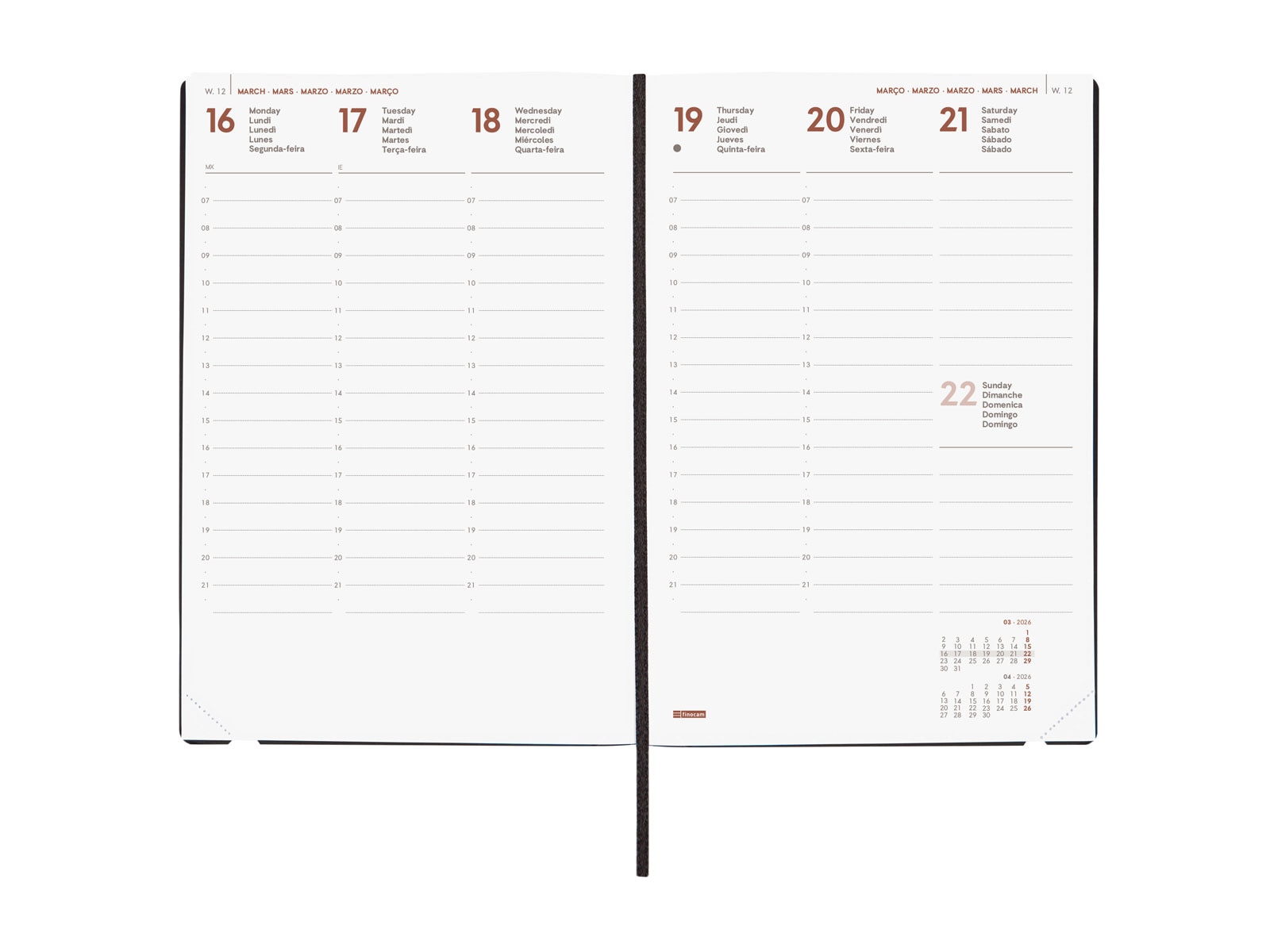 Agenda Ano 2026 Dynamic Mara Y10-140x204 mm Semana Vista Vertical Finocam Internacional Multilingüe - Preto Preto-4