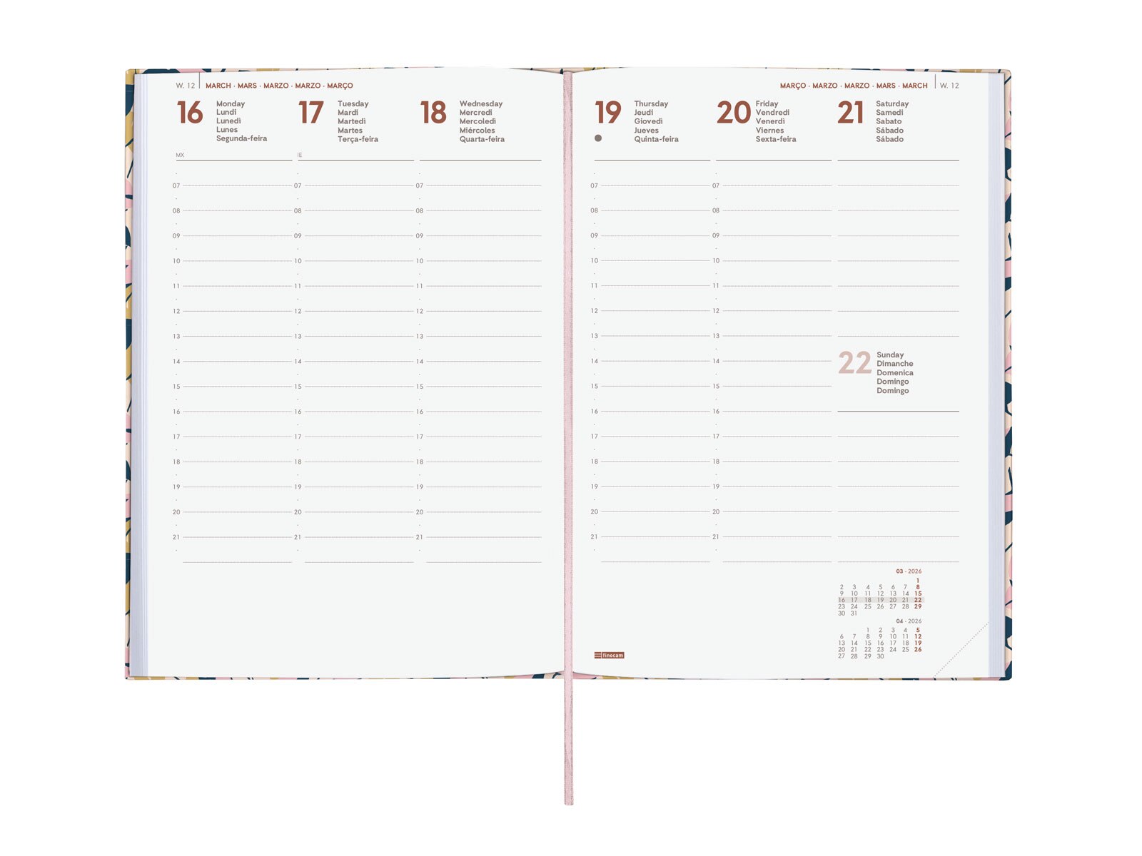 Agenda Ano 2026 Dynamic Berlin Y10-140x204 mm Semanal Vista Vertical Folhas Finocam Multicolor Internacional Multilingüe Multicolor-4