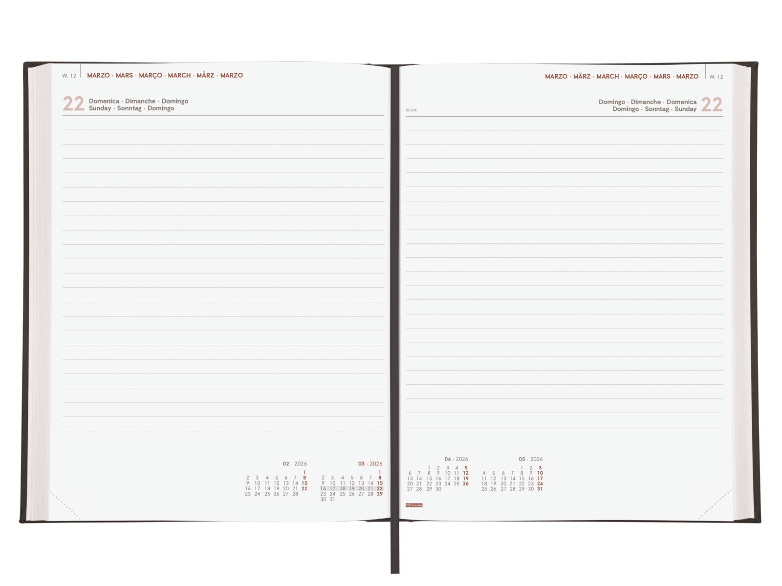 Agenda encuadernada año 2026 Dynamic Milano Y12-210x270 mm 2 Páginas Día Finocam negro internacional multilingüe 4