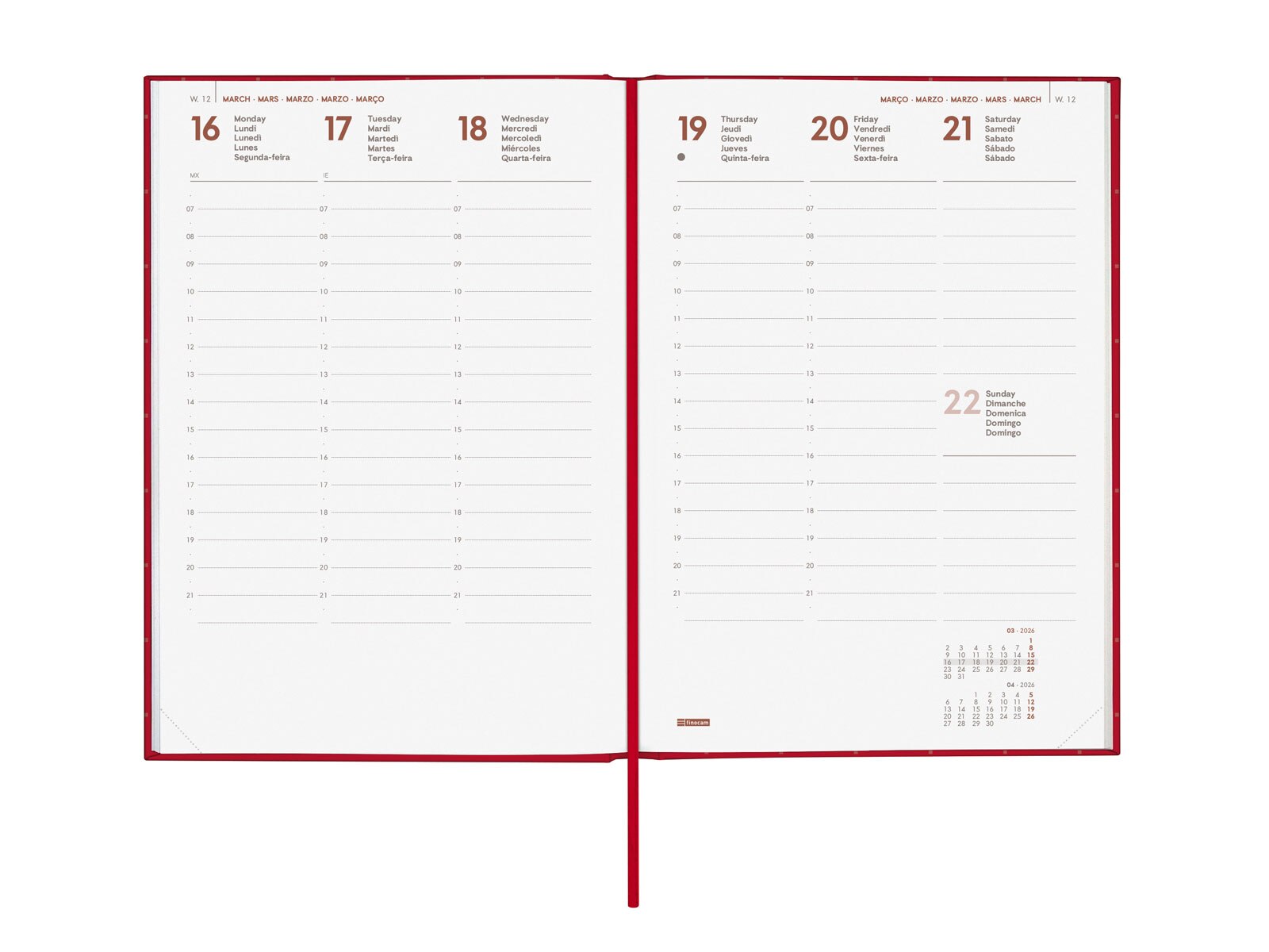 Agenda encuadernada año 2026 Dynamic Porto Y10-140x204 mm Semana Vista Vertical Finocam rojo internacional multilingüe Rojo-4