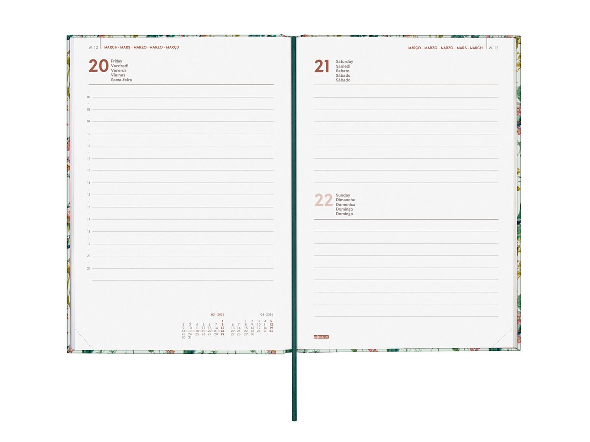 Agenda encuadernada año 2026 Dynamic Porto Design Y10-140x204 mm 1 Día Página Botanic Finocam multicolor internacional multilingüe 4