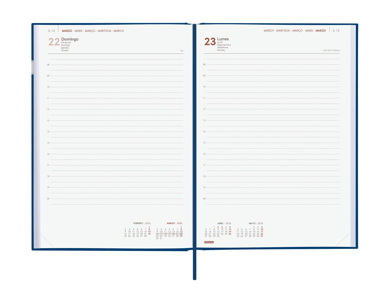 Agenda encuadernada año 2026 Dynamic Porto Y11-165x240 mm 1 Día Página Finocam azul castellano multilingüe 4