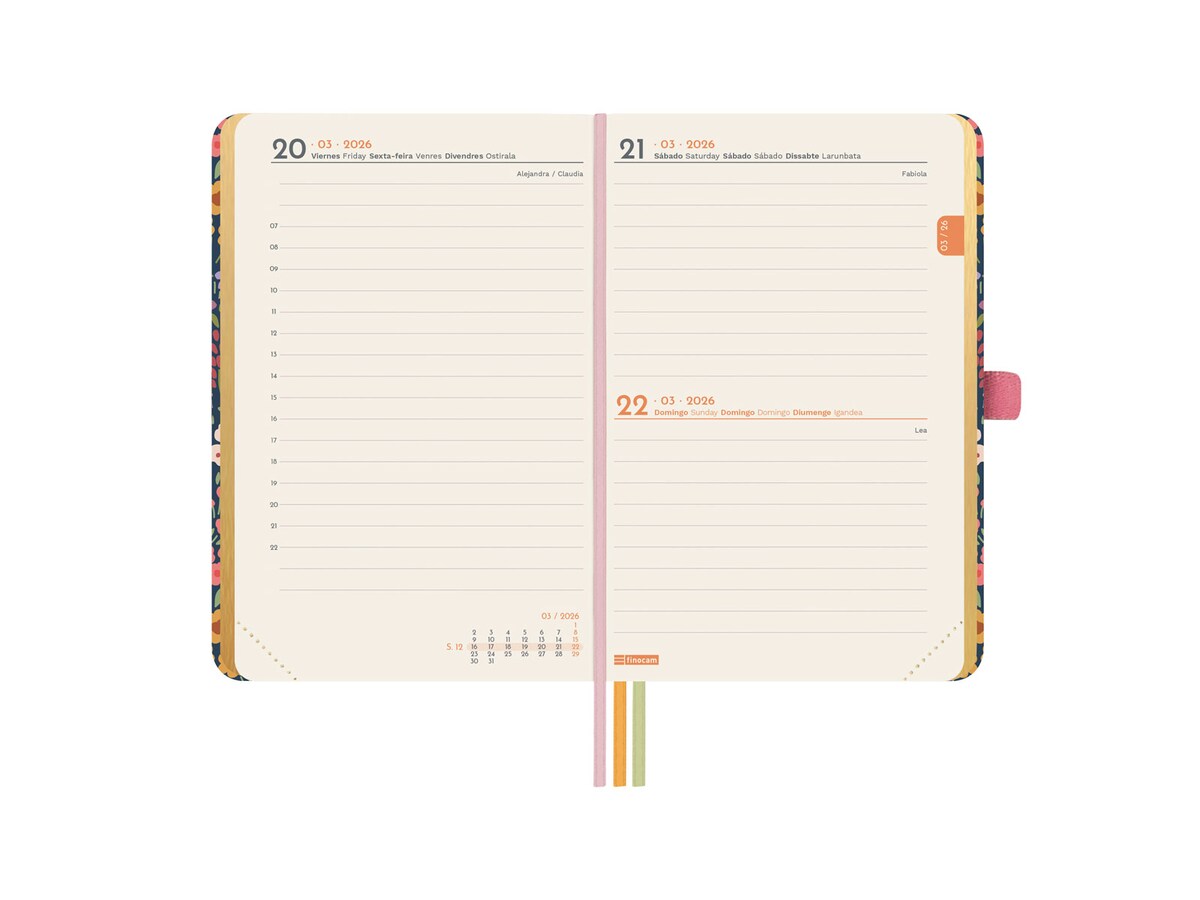 Agenda encuadernada año 2026 Mínimal Design M2-82x127 mm 1 Día Página Flora Finocam multicolor castellano multilingüe 4