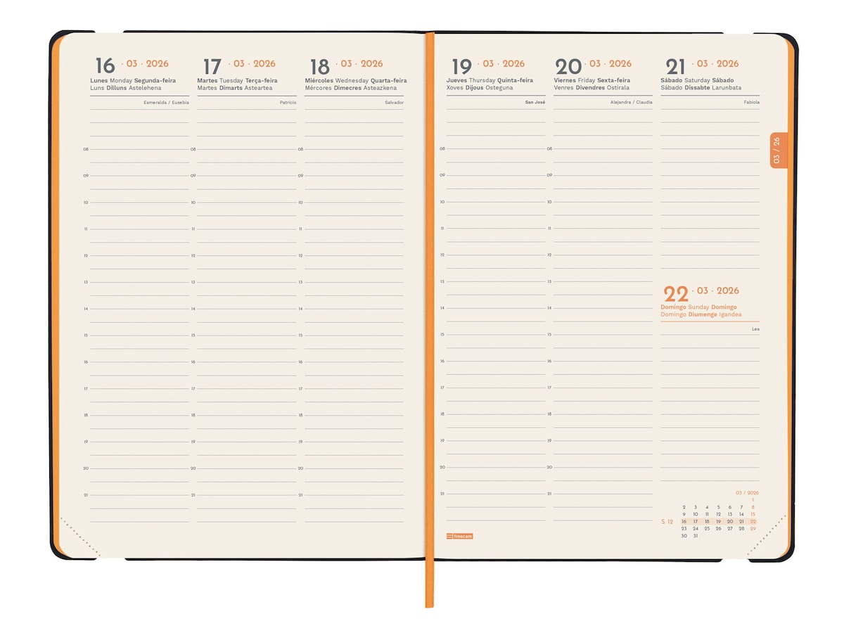 Agenda encuadernada año 2026 Flexi Lisa FA5-148x210 mm Semana Vista Vertical Finocam azul castellano multilingüe Azul-4