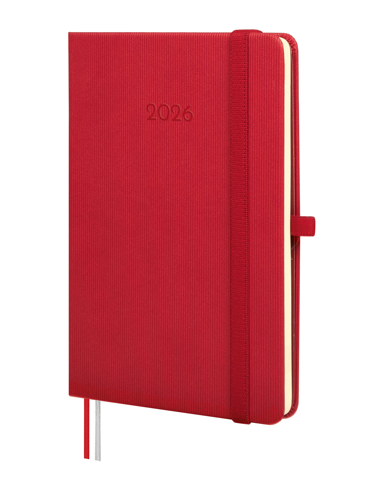 Agenda encuadernada año 2026 Mínimal Textura M4-118x168 mm Semana Vista Horizontal Finocam rojo castellano multilingüe Rojo-1